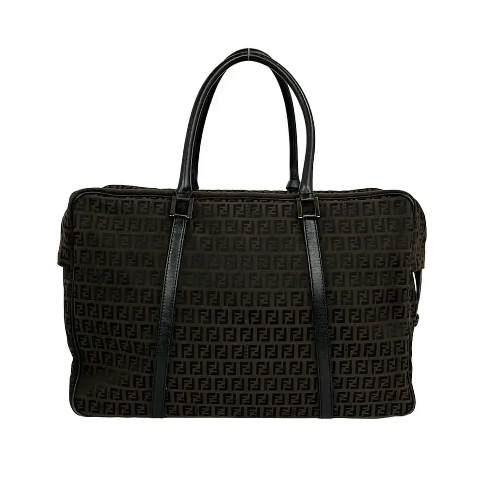 Fendi Zucchino Boston Bag 7VS002 Dark Brown Black Jacquard Leather